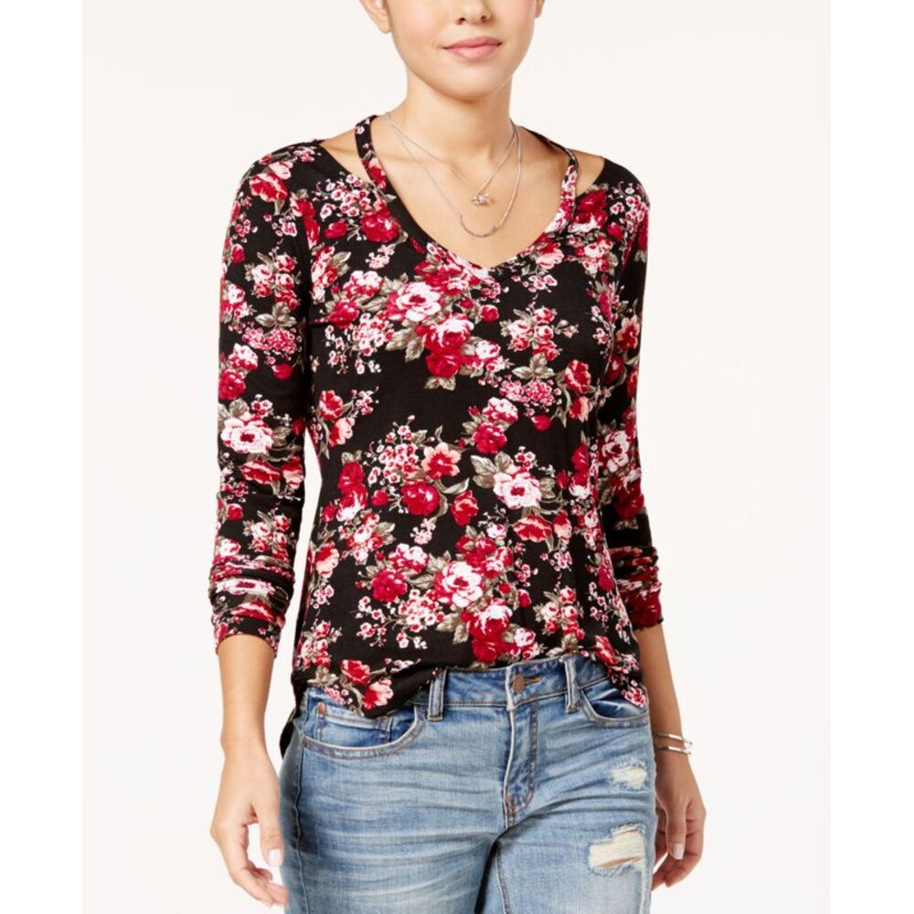 Ultra Flirt Juniors Printed Cutout Neck Top
